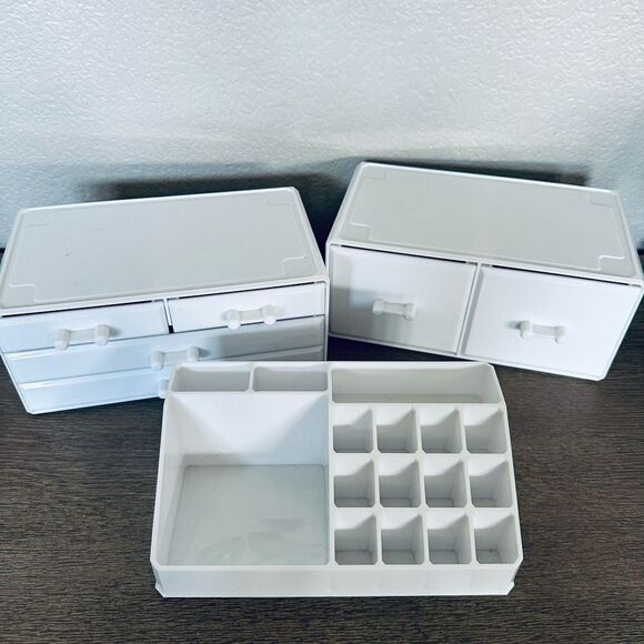 White Multi-Drawer Stacking Bathroom Makeup Jewelry Storage Organizer - Picture 7 of 7